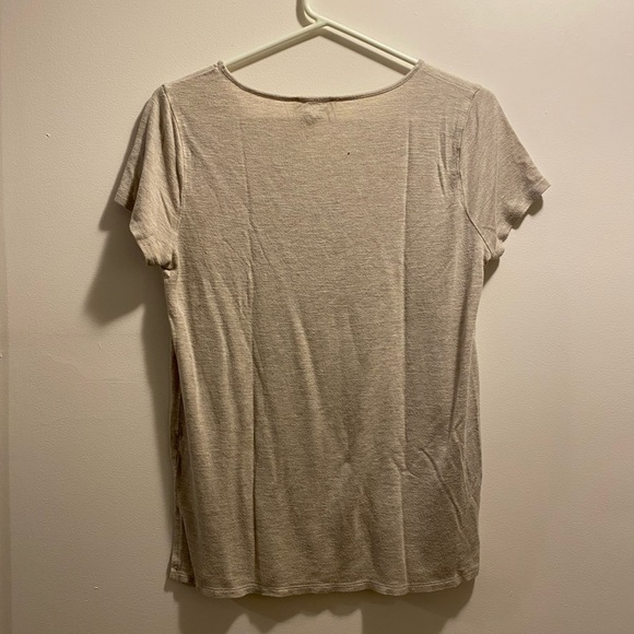 Beige Criss Cross V-Neck T-Shirt - Picture 3 of 5